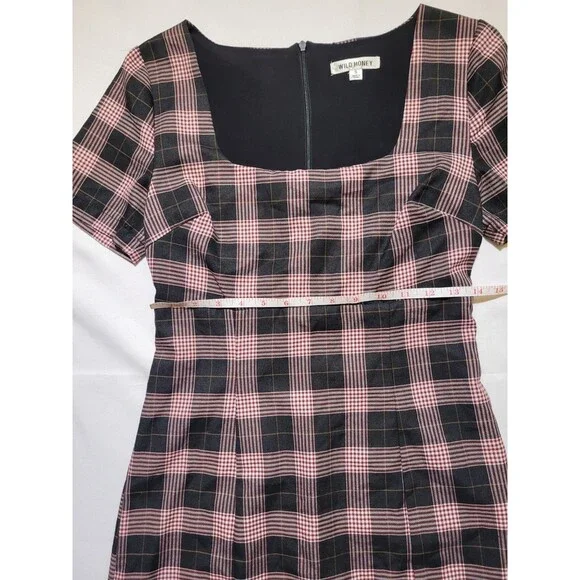 Plaid 90s Grunge Short Dress Womens Small Square Neck By Wild Honey Clueless - Picture 7 of 12
